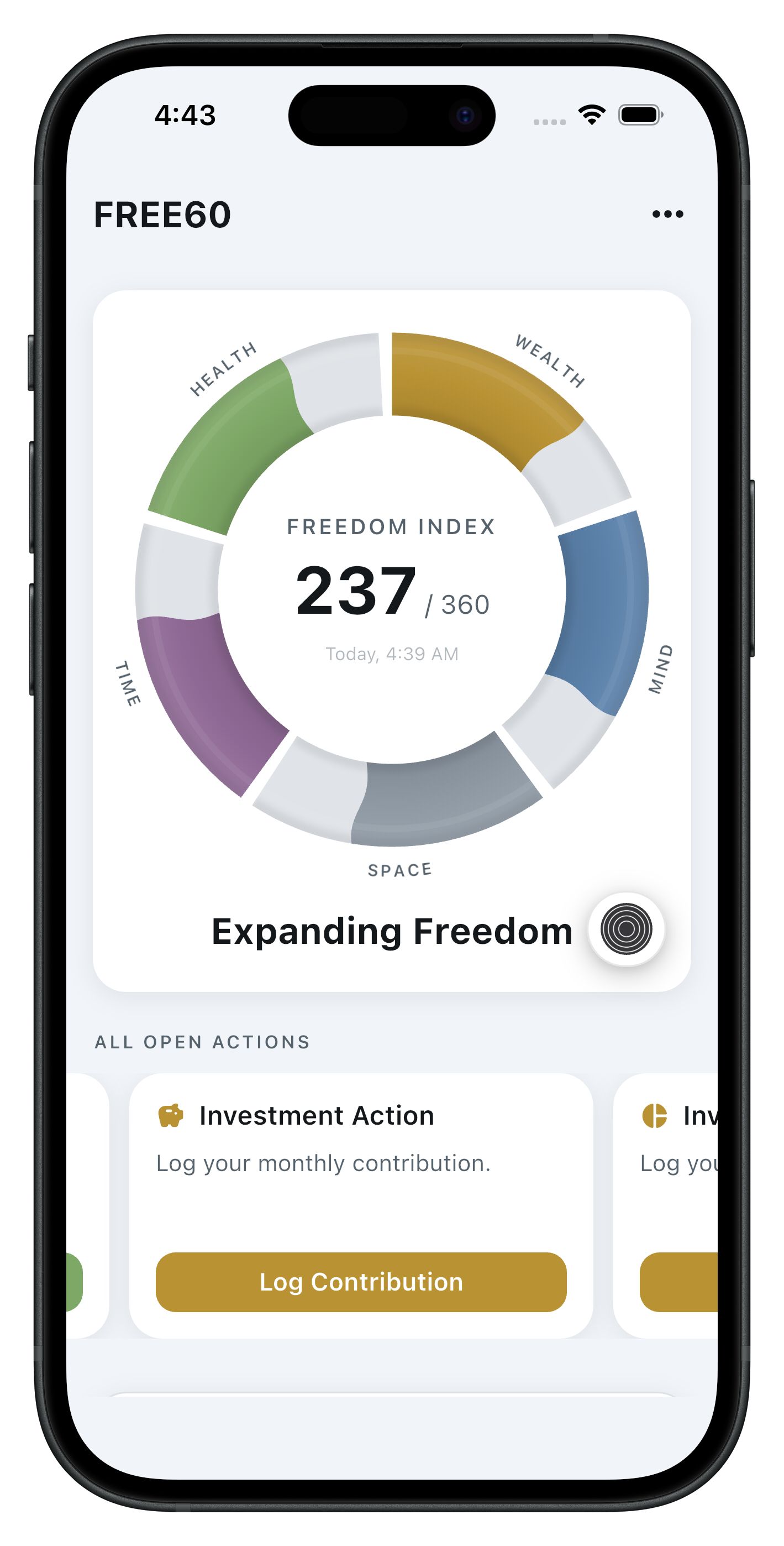Home screen: Freedom Index ring